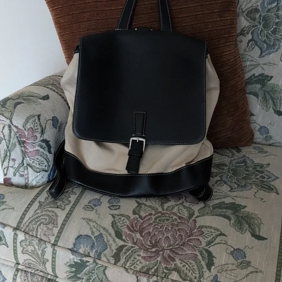 Coach Princess Mia/ Princess Diaries Twill and Leather Black and Cream  Backpack